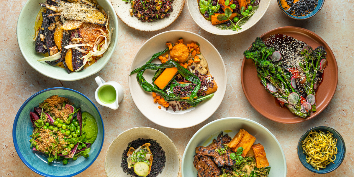 Plates of veggie food